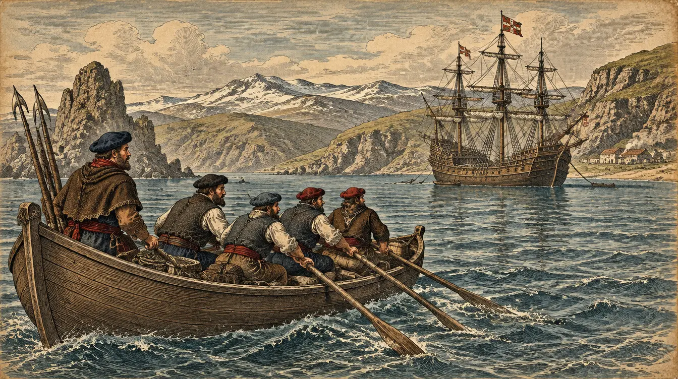 Illustration : baleiniers basques du XVIe siècle en chaloupe