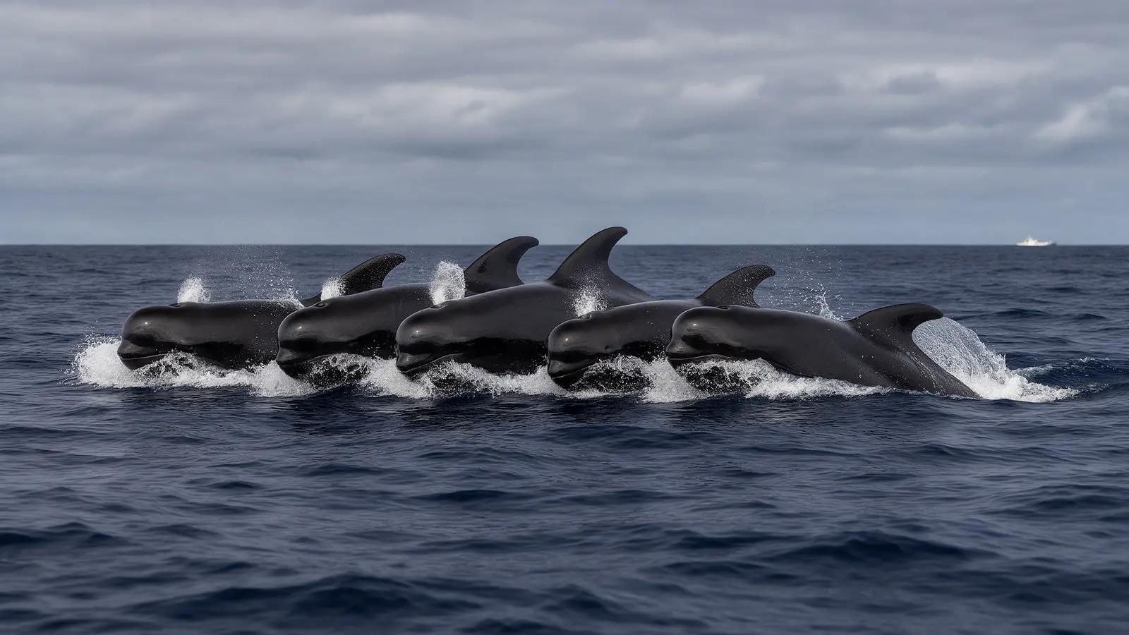 Globicéphales noirs faisant surface dans le golfe de Gascogne
