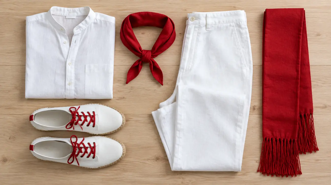 Tenue des Fêtes de Bayonne : vêtements blancs, foulard et ceinture rouges