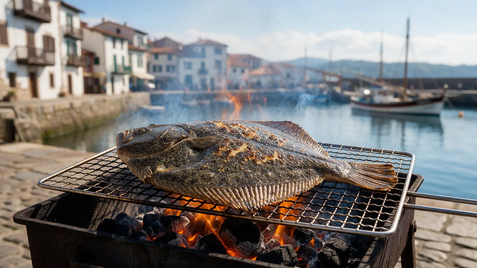 Turbot entier grillé sur la braise